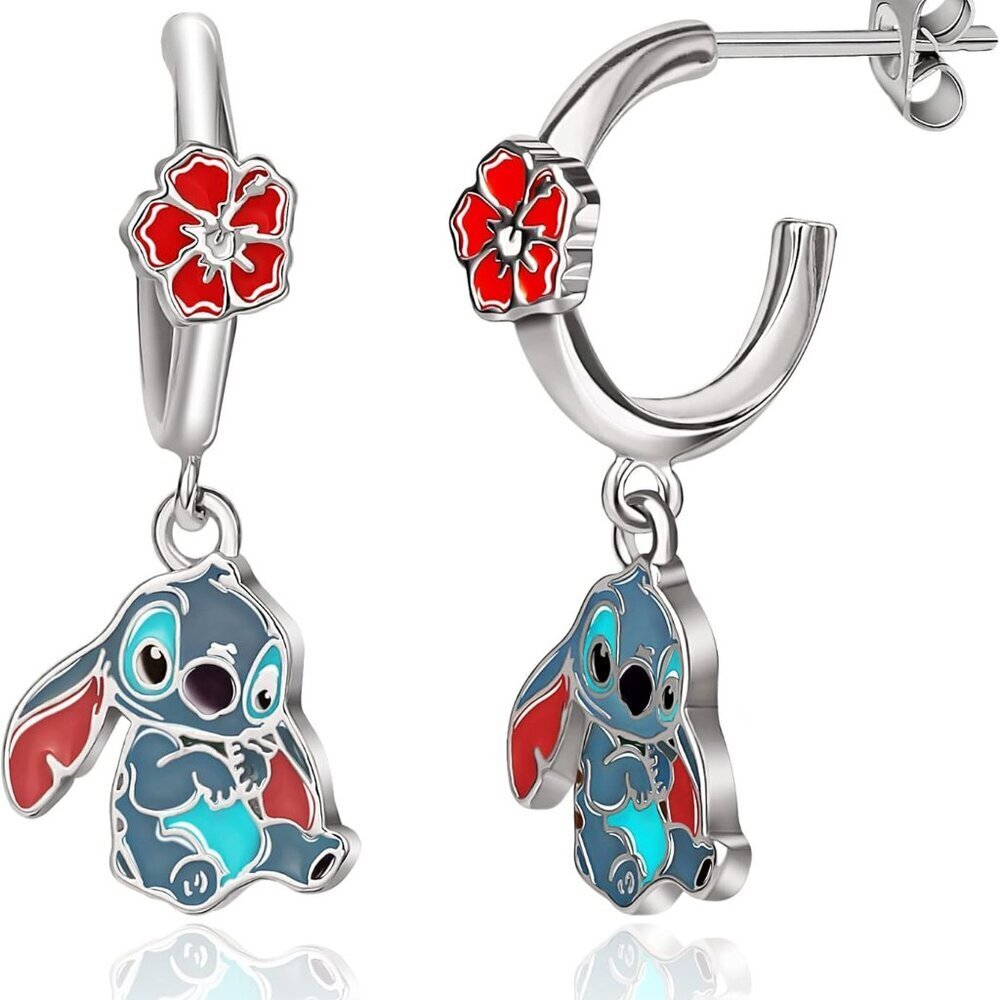 Lilo & Stitch Hoop Earrings Brass Enamel Silver Flash Plated Women Gift